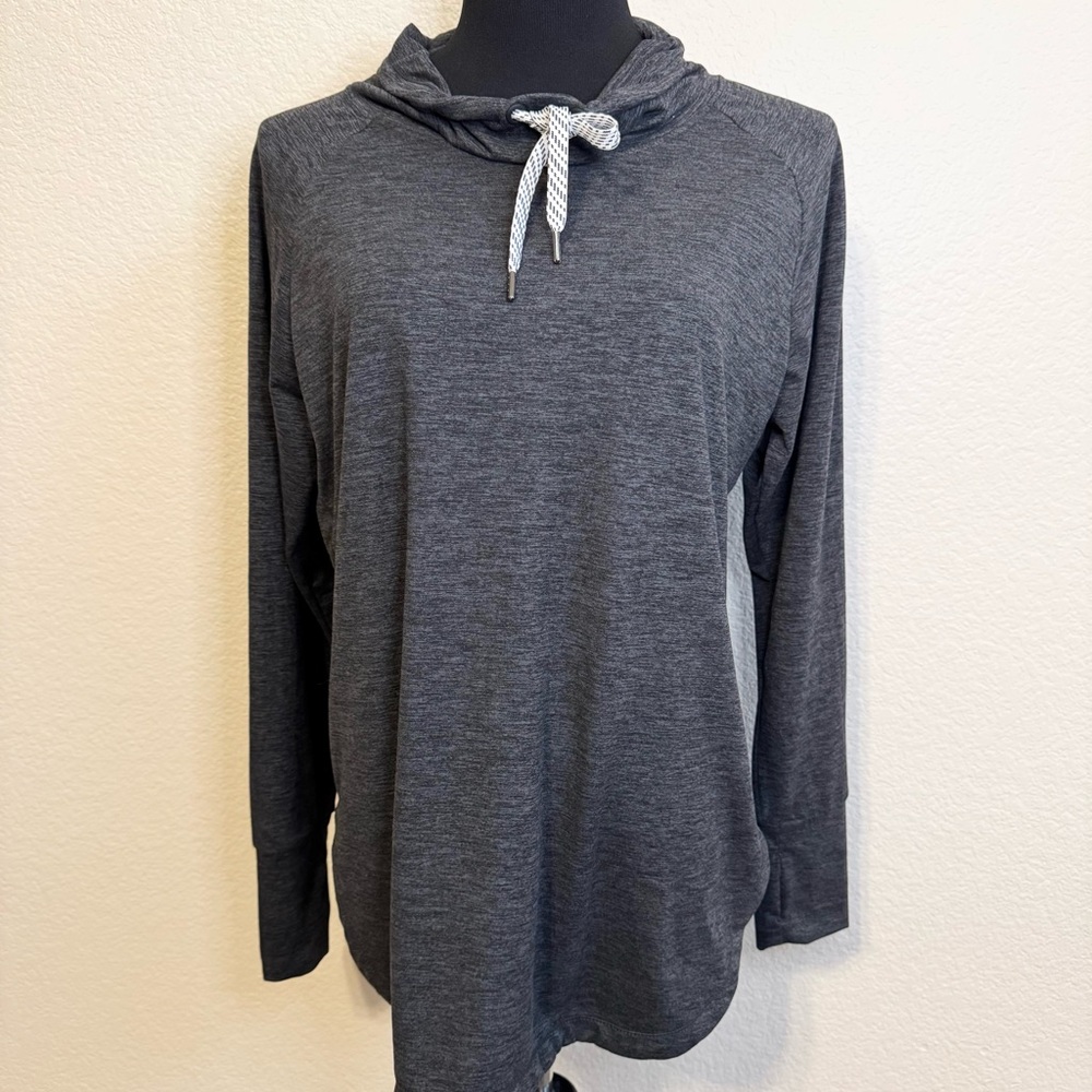 Dark Heather Grey Cowl Neck Pullover Long Sleeve Workout Top - M
